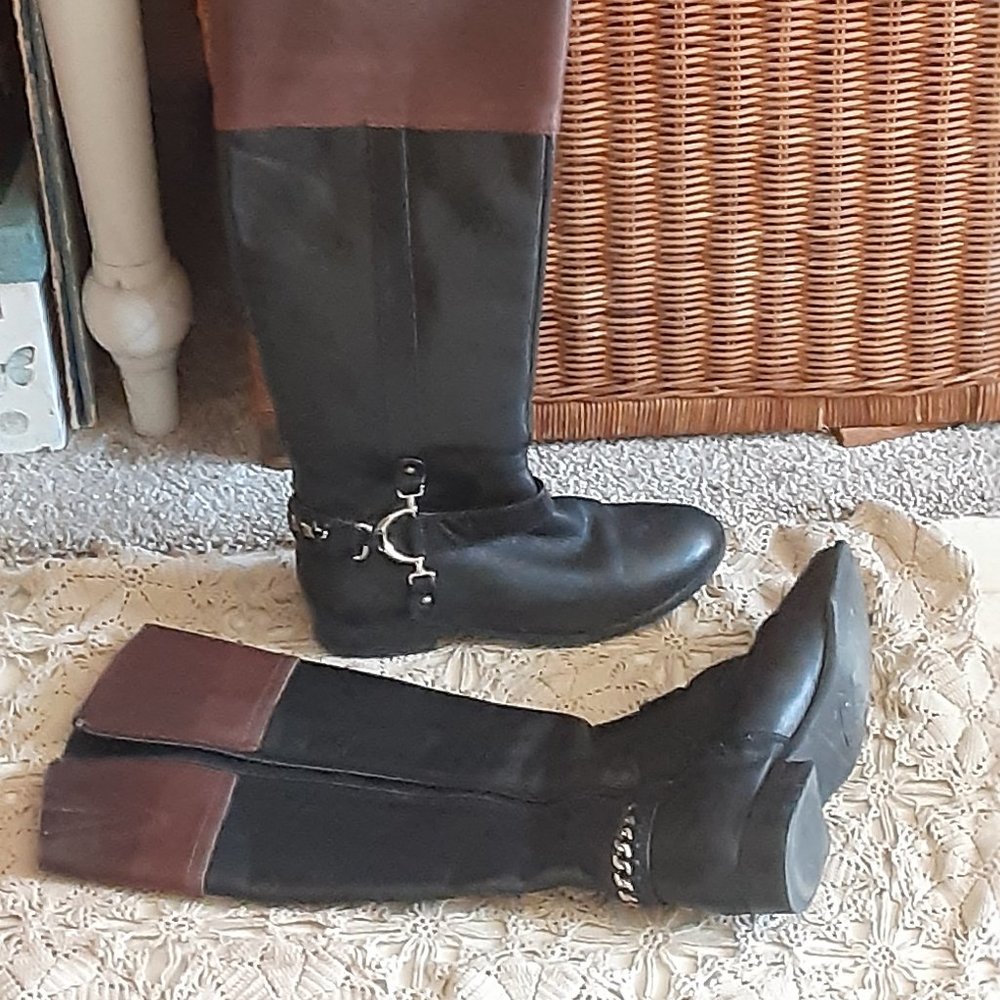 Women's black and brown, leather riding boots